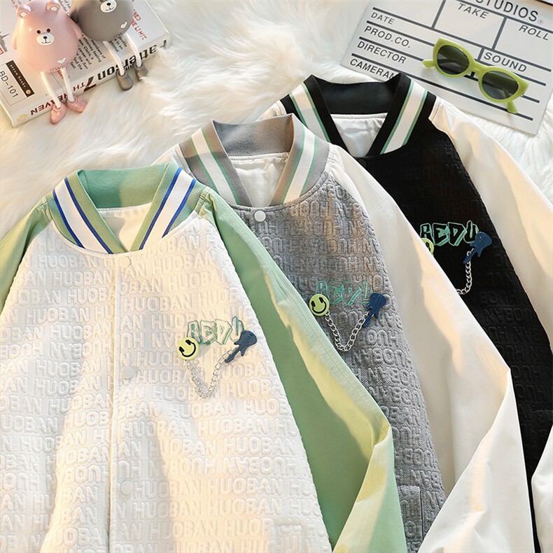 2023秋装新款男女同款棒球服韩版胸针刺绣运动夹克外套8013-P95,男装夹克,电商A441-1
