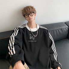 秋季内景复古休闲条纹圆领卫衣男女潮宽松上衣WY00224/P45加绒P50，男装卫衣，电商B316