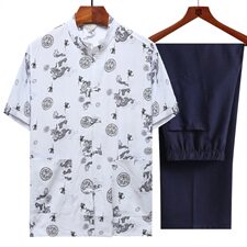 中老年复棉绸古禅修茶服居士服唐装改良汉服风男装民族套装，男装套装，星座1712