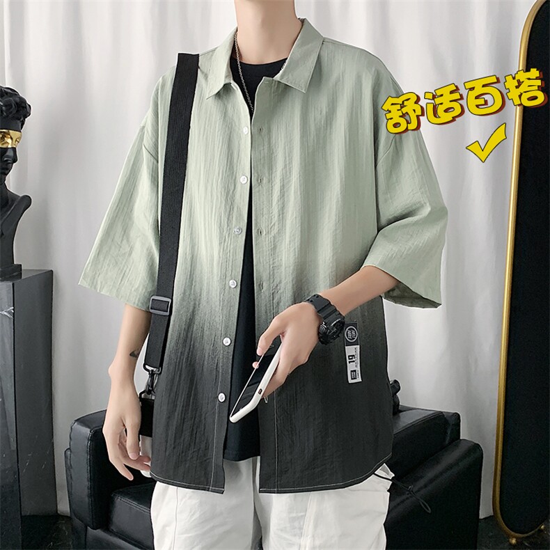 夏季港风衬衫渐变色衬衫短袖休闲百搭CS1101-P40,男装T恤,星座717