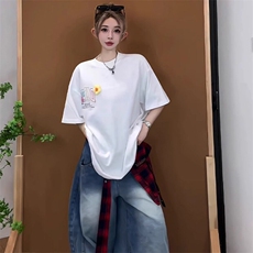 万针全刺绣工艺抖音得物高品质260克重磅纯棉双纱美式高街短袖T恤，男装T恤，电商A486