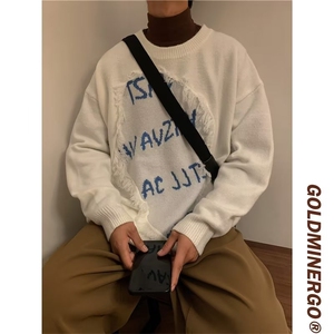 秋冬潮牌美式复古破坏感拼接毛衣设计感针织衫男女外套M9102-p45图片