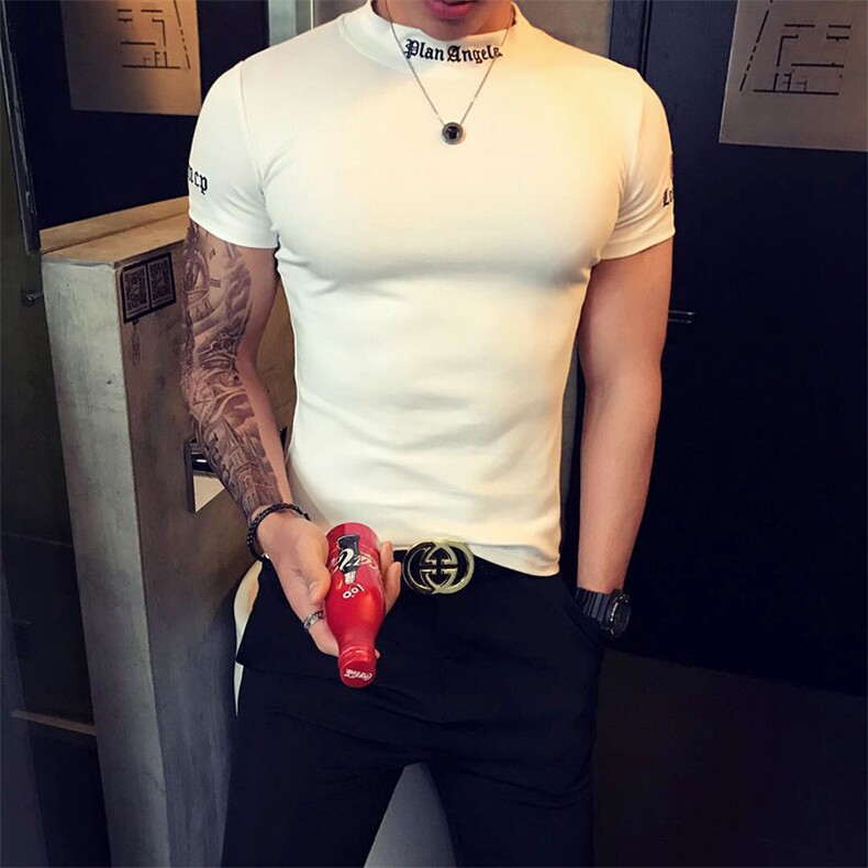 夏季新款短袖t恤流夜店印花体恤衫修身男衣服A313-TX16-P35,男装T恤,电商A313