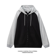 主推M-6XL大码420克重磅华棉秋季连帽拼色开衫卫衣109-W23618-P60，男装卫衣，星座109