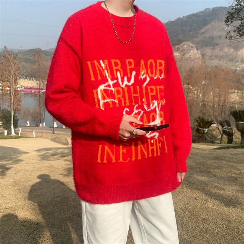 软糯字母水貂毛刷毛男宽松休闲情侣慵懒风线衣MY05678-P62,男装针织衫/毛衣,星座308B-2