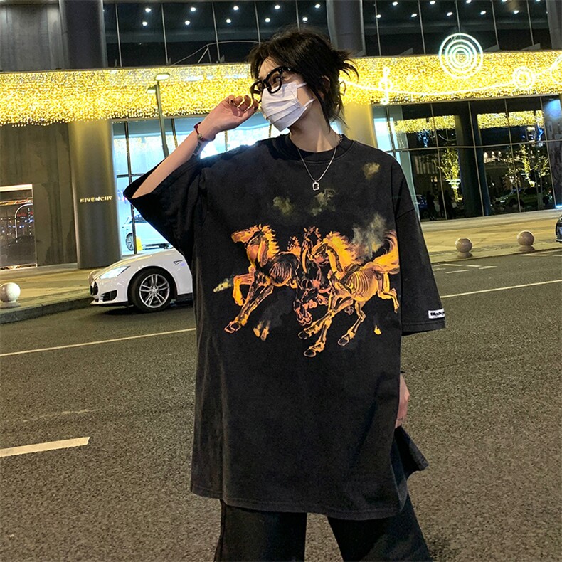 T021-P40美式230克纯棉水洗做旧涂鸦短袖图片