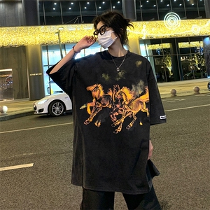 T021-P40美式230克纯棉水洗做旧涂鸦短袖图片