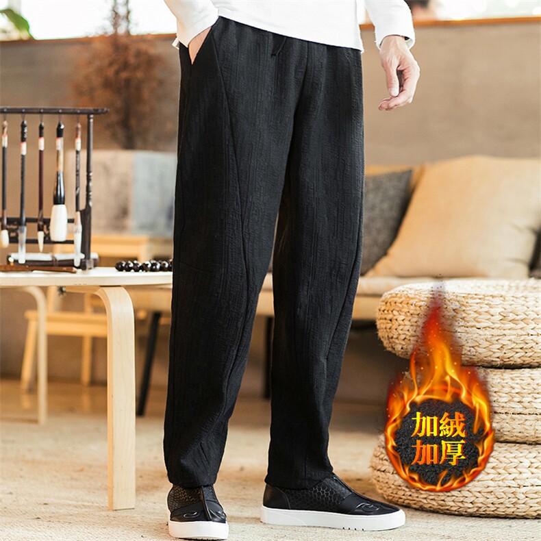 2020冬季新款男装原创中国风加绒加厚棉麻休闲裤-模图，男装休闲裤，电商B277(原6028)
