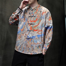 新中式春夏新品{敦煌壁画}数码印花风立领长袖唐装衬衫31219，男装衬衫，星座305A（原312A-1）
