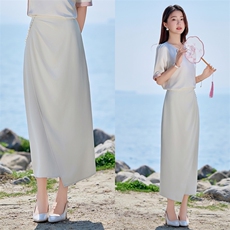 2025夏装设计感不规则高腰中长款百搭钉珠半身裙，女装半身裙，卡杰菲