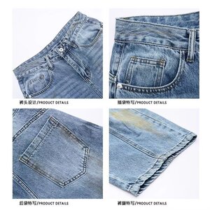 夏季废土脏染重工牛仔裤男士潮牌美式宽松直筒裤百搭休闲阔腿长裤图片