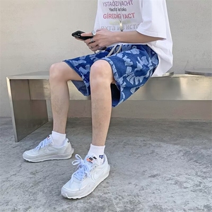 夏季字母圆圈牛仔短裤个性潮牌五分中裤男休闲高街抽绳 D3037图片