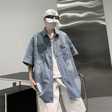 水洗牛仔衬衫短袖男女宽松慵懒叠穿上衣夏季CJ1019，男装衬衫，星座1116A-1（原606A）