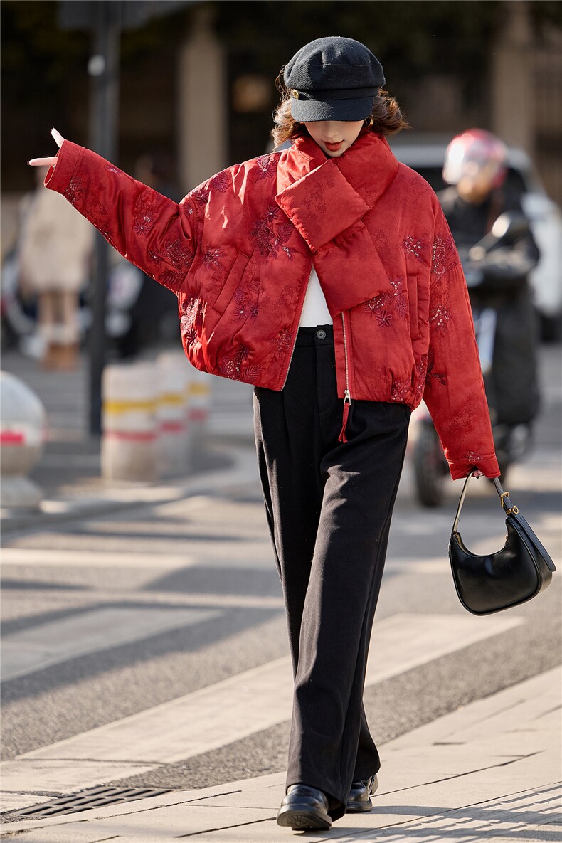 水衣源889款刺绣带围脖短款夹棉棉服外套女,女装棉衣/棉服,水衣源