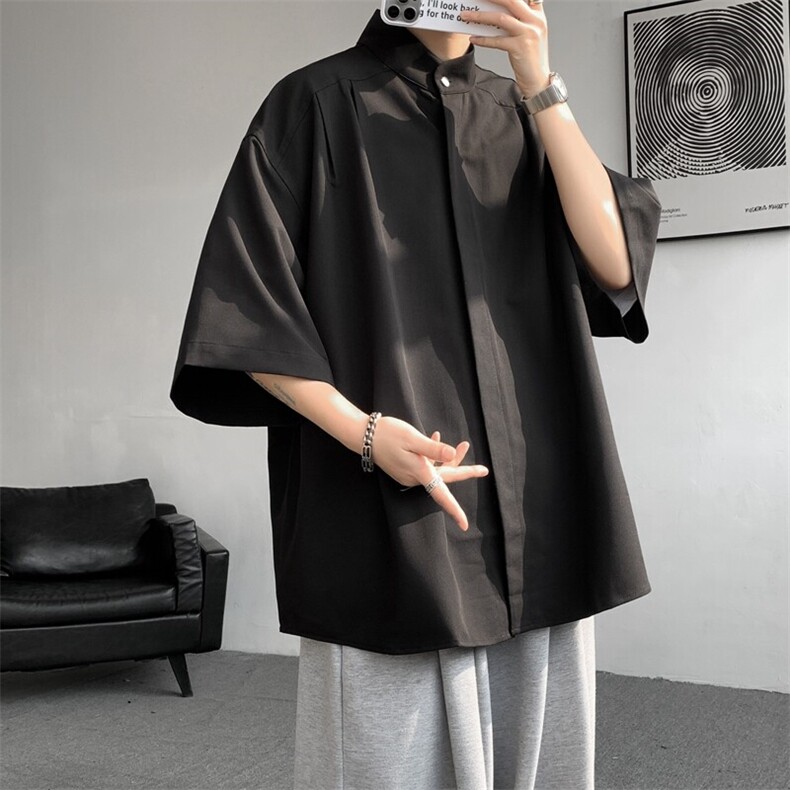 8XL-M中山领新中式短袖衬衫大码痞帅休闲半袖垂感衬衣DC5002/P50,男装衬衫,电商B238