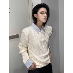 网络图，美式假两件毛衣男款绞花针织衫XZ302B-1-M039P58