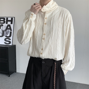 秋冬新中式高领小众高级感打底衫肌理感中性男女长袖立领衬衫衬衣图片