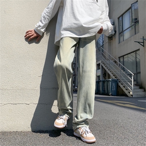 港风秋款男牛仔裤侧边分层拼接直筒宽松休闲九分长裤nk5021 P45图片