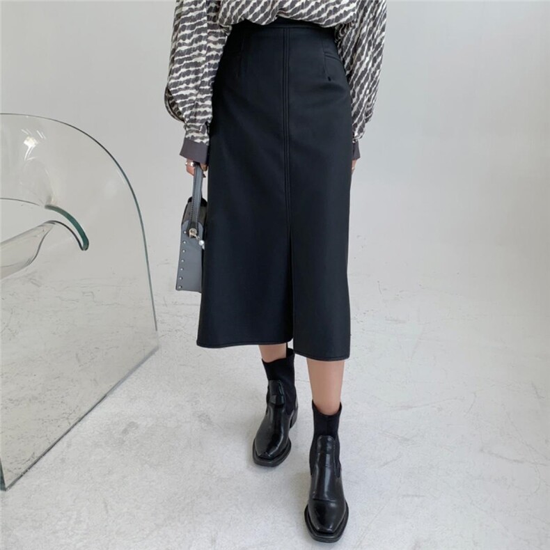 直筒皮裙，其它，精典蓝月