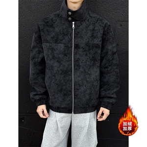 复古加绒扎染皮棉衣保暖高街夹克外套棉服5D3074-TP65不