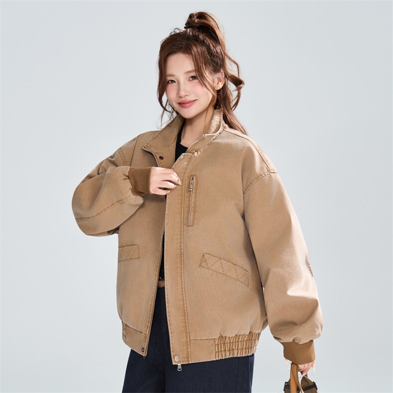 复古做旧立领夹克女春季宽松休闲工装风百搭外套XZ309JK8009P95，男装夹克，星座309（原A406）