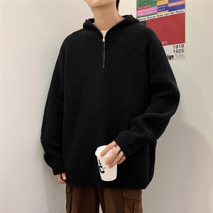 设计感半拉链连帽毛衣男女秋冬韩版潮流宽松针织衫外套BY315-p58图片