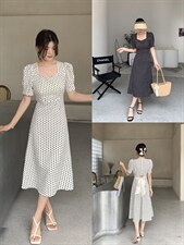[现货]夏季新款气质波点连衣裙，两色、三个尺码，女装连衣裙，依柏璐(1F)