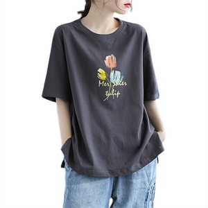 2024款夏季宽松薄款上衣纯棉设计感小众印花短袖t恤女图片 2024款夏季宽松薄款上衣纯棉设计感小众印花短袖t恤女图片