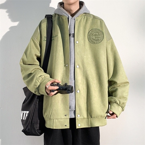 港风新款宽松麂皮绒拼接PU皮棒球服夹克外套男JK7709 P75图片