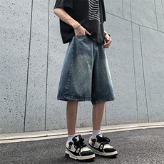 牛仔短裤男女夏季潮牌宽松百搭阔腿中裤高街五分裤子9203P41，男装牛仔裤，星座410-2