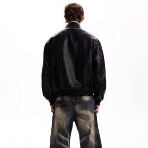 有货。荔枝纹PU皮衣外套男潮牌机车服夹克W6946-P70图片