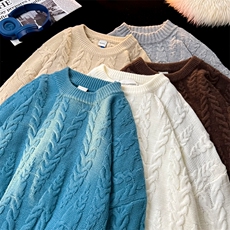 8XL-M麻花毛衣男宽松大码慵懒风情侣圆领针织衫线衣外套MY1512P65，男装针织衫/毛衣，电商B238