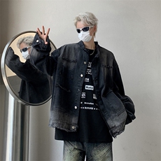 做旧复古渐变毛边牛仔外套男高级感小众休闲工装夹克W7867-P54，男装夹克，星座512-4
