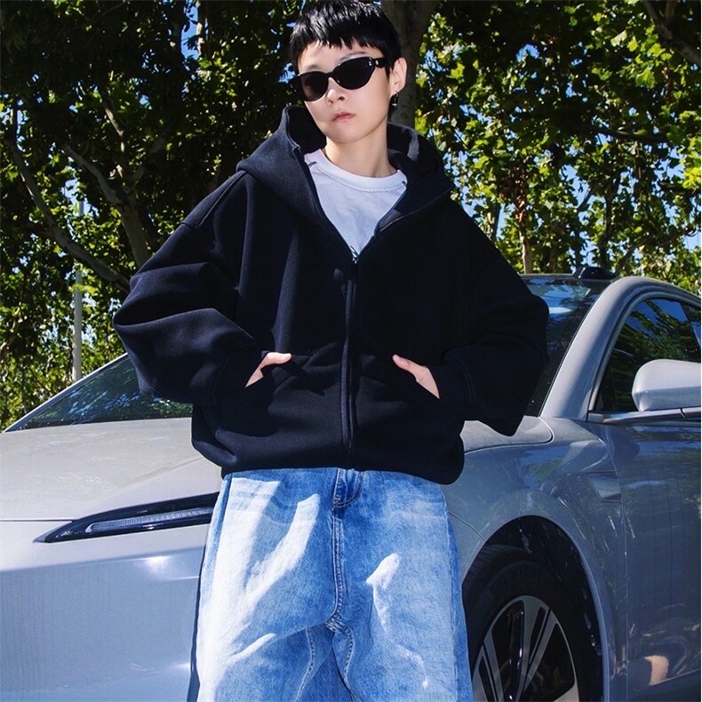 抖音得物高品质25秋冬美式高街宽松结构防风高领连帽卫衣外套W60，男装卫衣，电商A486