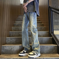 夏男牛仔裤微喇叭渐变色复古宽松直筒长裤NK988P40，男装牛仔裤，星座1013-1