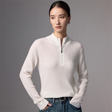 老钱风半拉链100纯羊毛针织衫女法式高端精纺灰色毛衣通勤打底衫，女装羊毛衫，蚂蚁派对工厂直营店