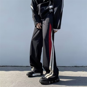 美式复古侧边撞色条纹运动裤春季高街hiphop阔腿裤男 K5941-P35图片