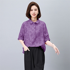 冰丝短袖衬衫女士2024夏季新款妈妈时尚休闲宽松七分裤，女装衬衫，3200格调