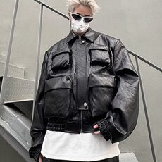 美式复古廓形短款夹克工装机车服vintage设计感外套男W5732-P79，男装皮衣，星座412-3