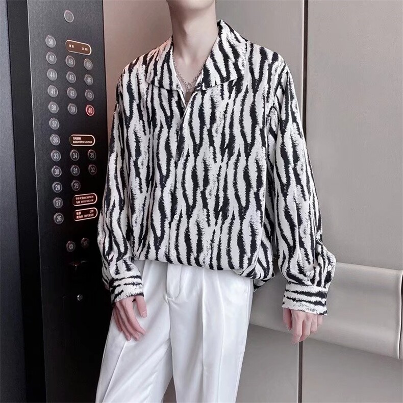 C46-P30西服内搭衬衫男春秋薄款宽松长袖禁欲系高级感花衬衣，男装西服，电商B323A