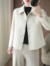 2026年秋季常规长袖甜美娃娃领羊毛，女装毛呢外套，众策羊绒