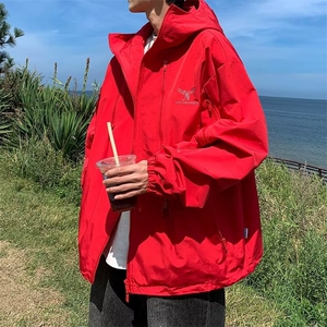男秋季2023新款长袖气质夹克文艺长袖拉链连帽冲锋衣刺绣C8107P58图片