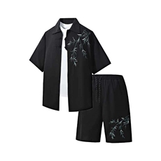 风绣花衬衫套装印花宽松版型百搭短袖衬衫套装CS931+DK933P65，男装衬衫，电商A128