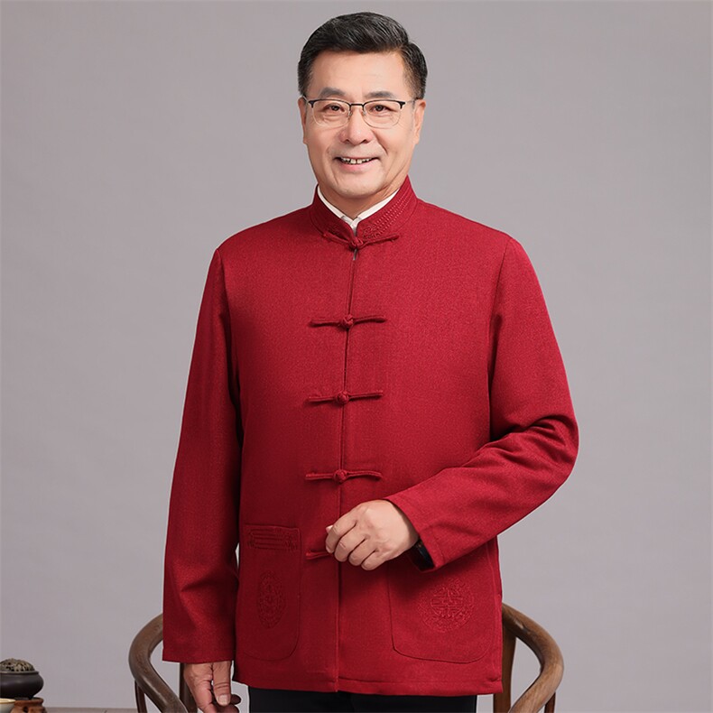 常货春款棉麻中老年风唐装外套男中式复古盘扣爷爷过生日外套，男装民族服装，钱塘723