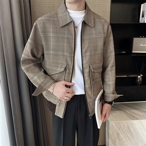轻熟风高端短款格子宽松韩版外套 风衣夹克男A236-FY8060-P135图片