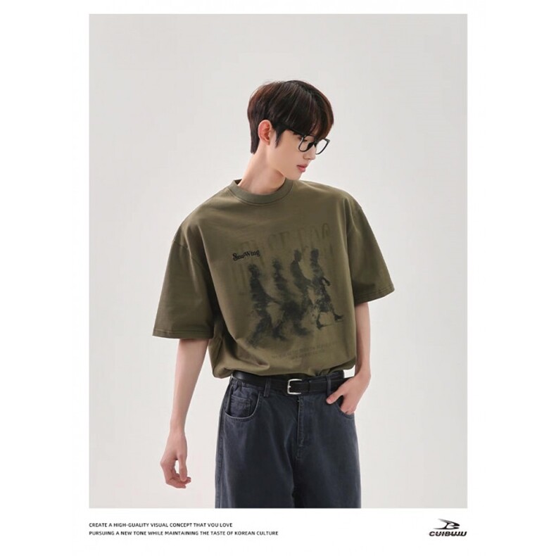 网图韩系流行百搭街头人物印花重磅纯棉短袖T恤221-5/T003/P35，男装T恤，星座221-5