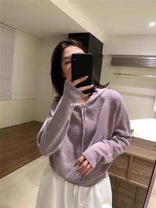 女士秋冬羊毛衫纯色连帽羊毛图片