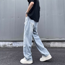 不规则毛边夏季设计感小众水洗宽松牛仔裤男美式高街长裤Q166-p52，男装牛仔裤，星座1008