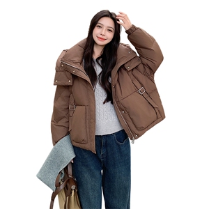 时尚保暖白鸭绒连帽长袖插肩袖纯色羽绒服女图片