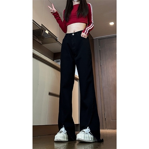 现货 秋冬黄泥开叉毛边宽松牛仔裤女设计感微喇休闲裤男K5803-P55图片